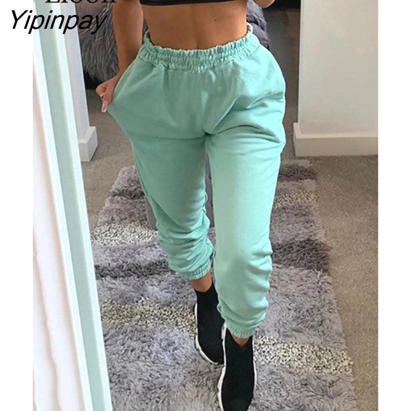 Yipinpay Sexy High Waist Baggy Sweat Pants With Pockets 2023 Streetwear Black White Green Cotton Trousers Joggers Women Sweatpants