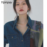 Yipinpay 2023 Autumn Fashion Street Style Long Sleeve Denim Shirt Women Casual Button Up Pocket Blouse Female Clothing Tops