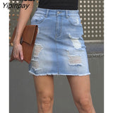 Yipinpay Distressed Ripped Sexy Denim Mini Skirts Women 2023 Summer Streetwear White High Waisted Hole Skinny Short Jean Skirts