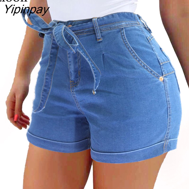 Yipinpay Ladies Short Jeans 2023 Cotton Blue Jean Shorts High Waist Women Summer Lace-Up Pockets Sexy Denim Woman Shorts