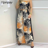Yipinpay Women Clothes Tropical Print Bandeau Wide Leg Jumpsuit Casual Look for Women 2023