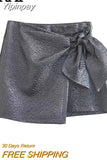 Yipinpay Bow Women's Skort High Waist Bermuda Shorts Woman Fashion 2023 Shiny Baggy Shorts Women Streetwear Sexy Bottom For Women