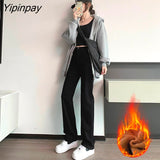 Yipinpay Stretch Straight Mom Jeans High Waist Denim Pants Ladies Casual Vintage Vaqueros Mujer Winter Thicken Velvet