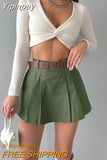 Yipinpay Street Green High Waist Shorts Skirts Female Summer Sexy Mini Pleated Shorts Fashion Casual Cotton Shorts 2023 Zip