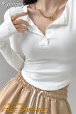 Yipinpay Long Sleeve T-shirt Women New Irregular Fitness O-neck Cropped Tops Woman Clothing Spring Autumn