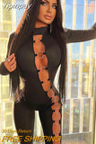 Yipinpay Ring Hollow Tight Jumpsuit Elegant For Women Long Sleeve Back Zipper Clothes Hot Girl Nightclub Street Casual Jumpsuits
