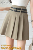 yipinpay Women High Waist Pleated Skirts With Double Belt JK Preppy Style Student Short Mini Skirt Lining Woman's Pleated Skirt