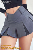 Yipinpay Pleated Mini Skirt Women V-shaped Low Rise Summer 2023 Sexy Vintage Y2k Solid A-line Miniskirt Korean Acubi Fashion