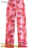 Yipinpay 2023 Women Pants Sets Pink High Waist Pants For Women Vintage Print Woman Trousers Streetwear Casual Summer Women's Pants