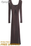 Yipinpay 2023 Cut Out Knitted Dress Woman Midi Sweater Dress Women Tight Long Dresses Autumn Winter 2023 Slit Elegant Dresses