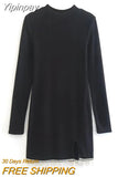 Yipinpay Rhinestone Short Dress Woman Grey Black Knit Dress Women Long Sleeve Autumn Mini Dress Elegant Party Dresses For Women