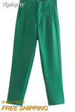 Yipinpay Women's Pants High Waist Pants For Women 2023 Spring Streetwear Pink Green Pants Multicolor Office Wear Woman Trousers 920
