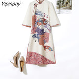 Yipinpay Women Dress Chinese Style Simply Cheongsam Vintage Sweet Improved Cheongsam Long Female Bing 2023 HOT Plus Size