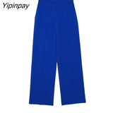 Yipinpay 2023 Autumn Winter Blazer Pant Sets Long Sleeve Coats Office Formal Single Breasted Jacket Zipper Trouser Outwear