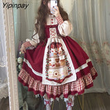 Yipinpay Sweet Girl Lolita Set Women Dress Patchwork Red Dress with Cloak Cute Female Kawaii Cosplay Japanese Dress