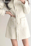 Yipinpay Button Mini Dress Long Sleeve a Line Jurk White Vintage Elegant Winter Black Office Korean Chic Fall 2023 Robe Femme