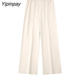 Yipinpay Spring Women Solid Soft Loose Pants Sets 2023 Casual O-Neck Oversized Short Shirt Tops Elastic Waist Wide Leg Pants