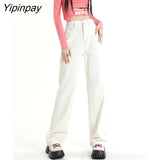 Yipinpay Purple Wide Leg Jeans Woman Loose High Waist Denim Pants Korean