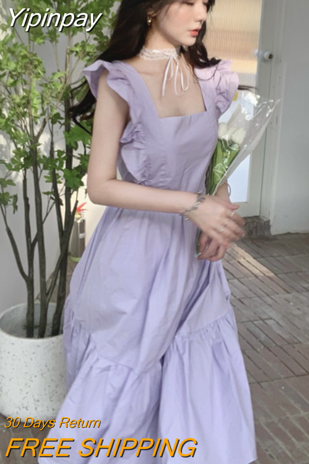 Yipinpay Design Sundresses Female 2023 Summer French Pure Color Dress Korean Fashion Bow Elegant Midi Dress for Women Party Y2k