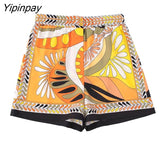 Yipinpay 2023 Summer Women 2PCS Print Blouses+Skirts Set New Turn Down Collar Long Sleeve Tops High Waist Dress Girl Outfits