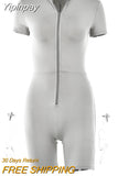 Yipinpay Sculpting Playsuit Women Sexy Short Sleeve Waist Corset Rompers Jumpsuits Femme Summer Zip Body-Shaping One Piece Outfits