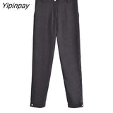 Yipinpay Fashion Solid Black Pants Sets 2023 Spring Autumn Long Sleeved Chic Blouses With Lace +Zipper Pants Street Casual Outwear