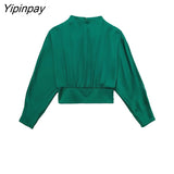Yipinpay Women Elegant Shirt Sets 2023 Summer Fashion Long Sleeved Blouse+Elastic Bow Mid-Calf Skirts Casual Street Outwear