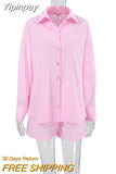 Yipinpay Loose Women's Homewear 2 Piece Sets Cotton Long Sleeve Sleepwear Female Casual Suits With Shorts Oversized Outfits