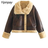 Yipinpay 2023 Women Winter Fleece Jackets Fashion Thicken Warm Long Sleeve Zipper Coats Loose Vintage Ladies Cold Street Outwear