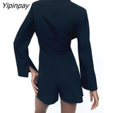 Yipinpay Womens Autumn Suit Style Jumpsuit 2023 New Office Lady Shiny Tassels Outwear Long Sleeve Romper Short Suit