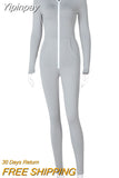 Yipinpay Autumn Winter Hoodie Jumpsuit Romper Women Long Sleeve Zipper Sport Casual Jumpsuits Black Streetwear Slim Sexy Overalls