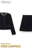Yipinpay 2 Piece Dress Set Woman Vintage Velvet Suit Slim Balck Lace Tops + Elegant Y2k Mini Skirt Casual Design 2023 Auutumn