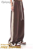 Yipinpay Vintage Punk Style Drawstring Women Unisex Sweatpants Loose Casual Harajuku Long Trousers Y2k Baggy Wide Leg Pants