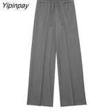 Yipinpay Solid Women Wide Leg Pants 2023 Spring Autumn Office Outfits Elastic Waist Pant High Street Drawstring Trousers