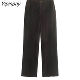 Yipinpay Simple Women Autumn Velvet Blazer Jackets Pants Set 2023 Office Single Button Coat Female Oversize Clothes Outerwear