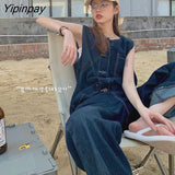Yipinpay New Denim Jumpsuits Women Summer Loose Fashion Sleeveless Jeans Playsuits Korean Casual Wide-Leg Overalls
