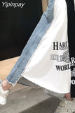 Yipinpay Spring Autumn New Fashion Skirts Women Korean Loose Letter Printing Denim Skirt High Waist Mid-length Skirt