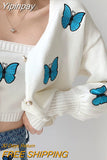 Yipinpay Embroidered Butterfly Cardigan Set Women Korean Slim Lantern Sleeve Sweater New Knitted Cardigan Jacket Camis Female