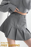 Yipinpay Grey Mini Pleated Skirt Women Korean Style Casual Cute High Waist Patchwork Slim A-line School Skirt for Girls Summer