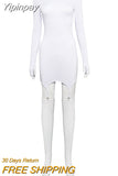 Yipinpay Black Hook Socks Bodycon Dress Women Autumn Long Sleeve Turtleneck Mini Dresses With Gloves Women Sexy Party Vestidos