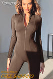 Yipinpay Autumn New Jumpsuit Women Slim Fit Sexy Jump Streetwear Sexy Ladies Long Sleeve Pants Bodycon V-neck Jumpsuit