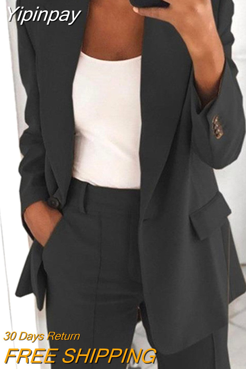 Yipinpay autumn elegant top office women's thin suit jacket single button suit jacket women's long arm monochrome jacket