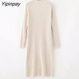 Yipinpay Autumn New Women Dress Korean Style Fashion Knitted Sweater Dress Long Slim Female 2023 HOT vestidos