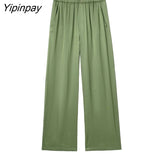 Yipinpay Fashion Spring Summer Blouse Pants Sets Suit 2023 Casual Silk Soft Short Shirts Elastic Waist Pants Outwear