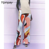 Yipinpay Women Geometric Print Pant Shirt Sets 2023 New Summer Fashion Single Breasted Blouse+Wide Leg Pants Causal Outwear