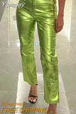Yipinpay Women Metallic Straight-Leg PU Pants Sexy ZA Sparkling High Waist Trousers Streetwear Clubwear Costumes 2023 Spring Fall