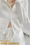 Yipinpay Vintage Lapel Knitted Cardigan Women Spring Autumn Chic Fitness Double Zipper Long Sleeve Sweater with Pockets