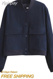 Yipinpay TRAF Fashion Bomber Jackets for Women 2023 Spring New Outerwear Female Long Sleeve Big Pockets Jackets Coats Ladies Coat