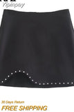 Yipinpay Studded Black Mini Skirt Women High Waist Short Skirts Woman Fashion 2023 Asymmetric Autumn Skirt Y2k Streetwear Skirts