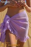 Yipinpay Women Swimsuit Bikini Cover-Ups Skirt Summer Solid Color Beach Wrap Skirt Swimwear Female Ruffles Trim Lace Up Sarong Cover Ups
